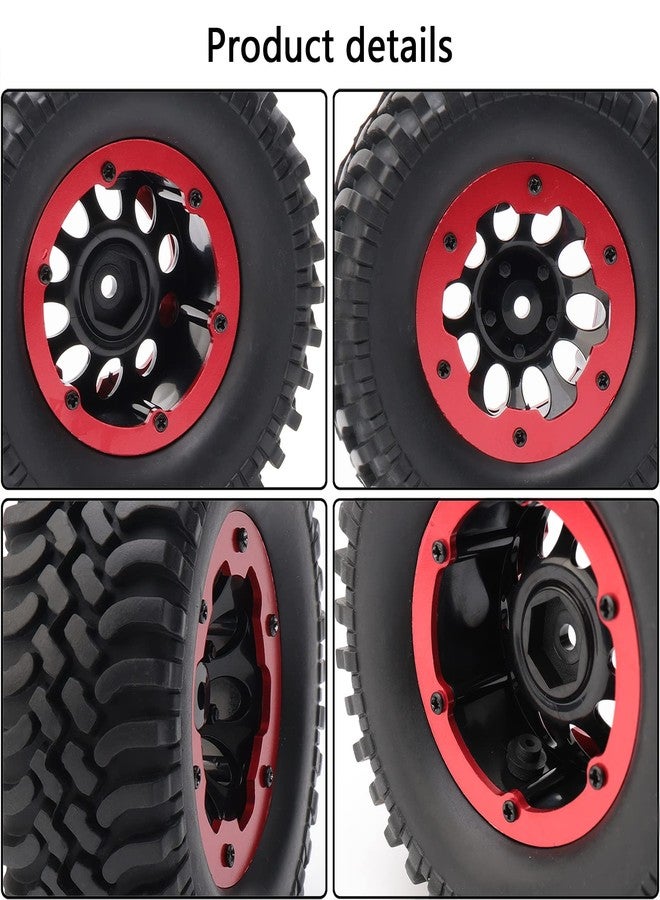 Rchobbytop 4-Pack 1.9 Inch Tires and Wheel Rims OD 100mm Off Road Rubber Tyre & Plastic 10-Holes Beadlock Rim 12mm Hex Hub for 1/10 RC Crawler Truck, Red - Image 3